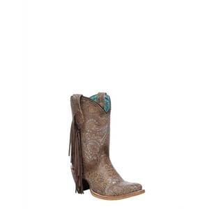 NEW CORRAL women's stamped floral fringe suede cowboy boots in sand